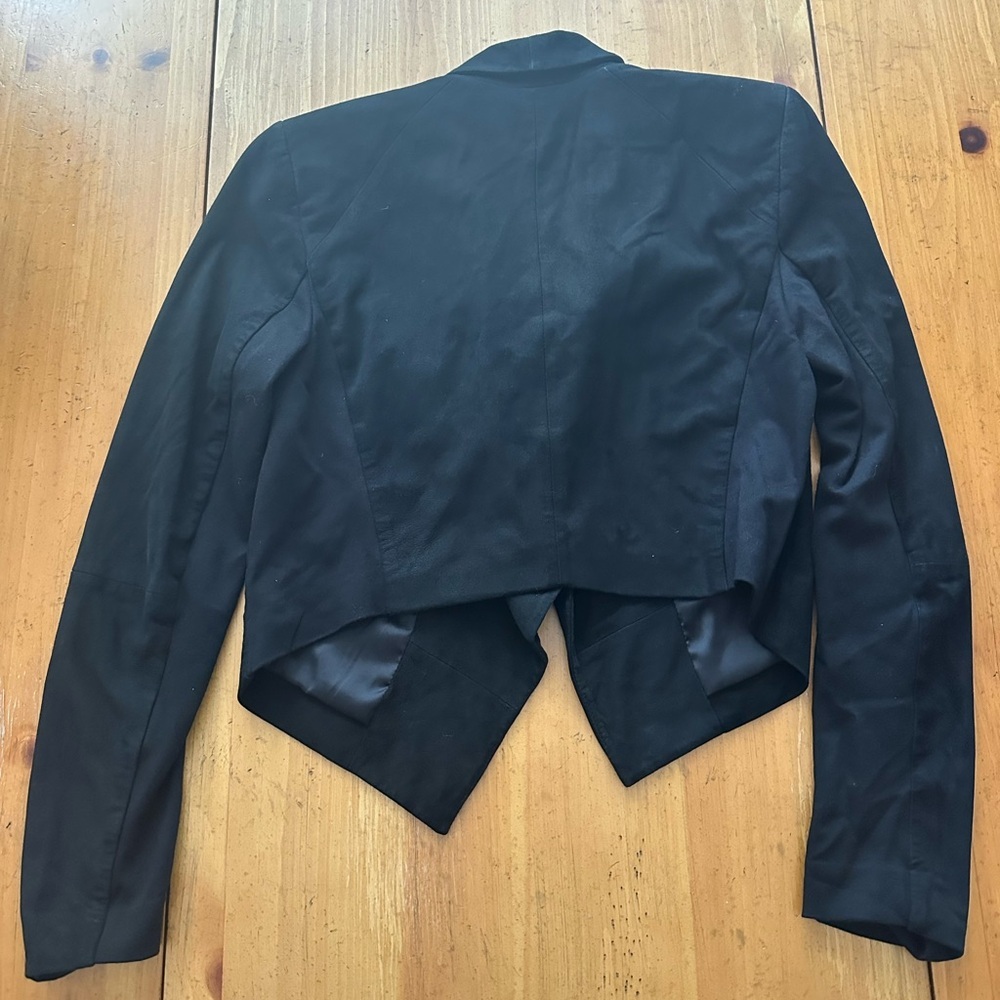 Alice + Olivia Black Cropped Blazer Waterfall Collar - Harvey Jacket Suede - Picture 2 of 6